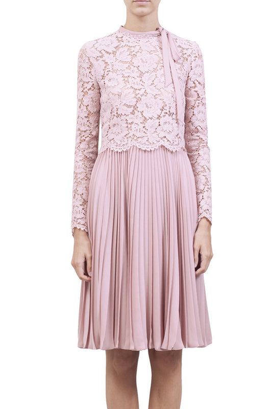 Chiffon Lace Patch Pleated Dress - NJOYDRESS - 1