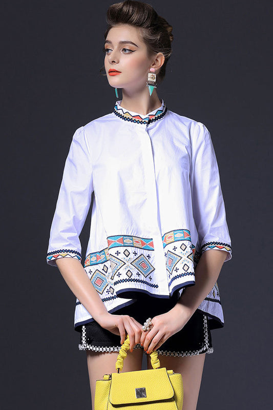 Tribal Emboridered Short Flared Blouse