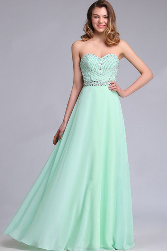 Strapless Empire Long Crystals Beaded Prom Evening Corset Dresses