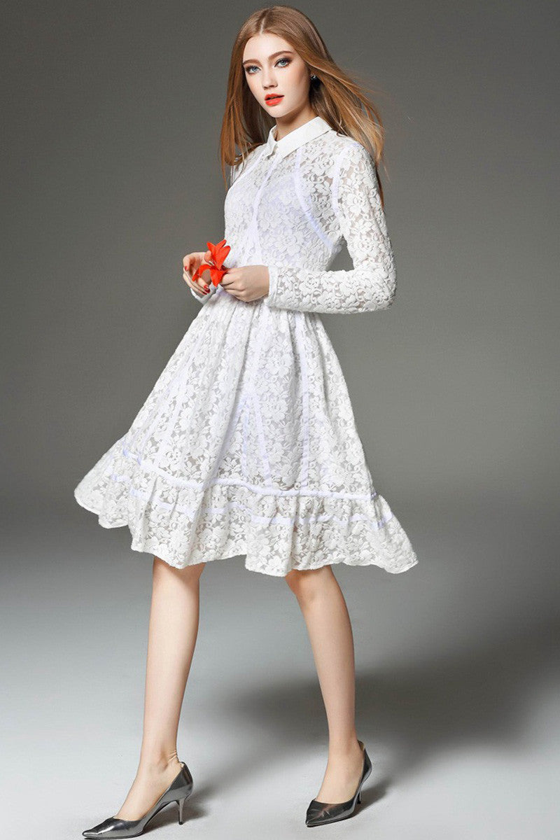 Spencial Cutting Full Lace Flared Dress