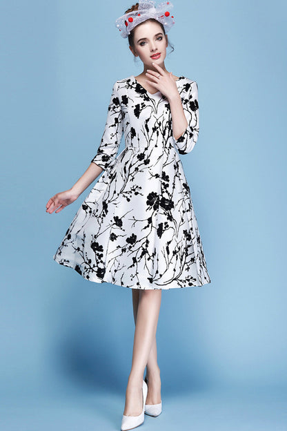 Women's Casual Printing Graffiti Dress 3/4 Sleeve V Neck Dress