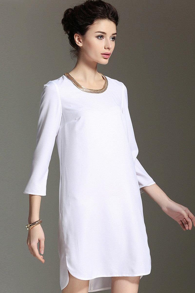 WOMNE'S ELEGANT ROUND NECK 3/4 SLEEVE WEAR TO WORK COCKTAIL PARTY DRESS