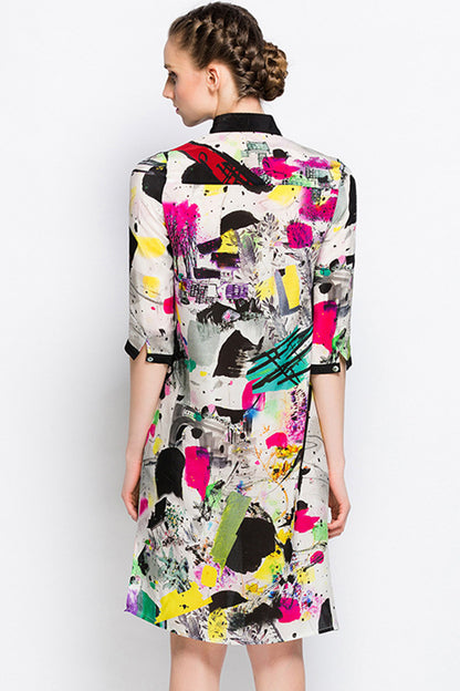 Lapel Fashion Digital Pattern Loose Dress