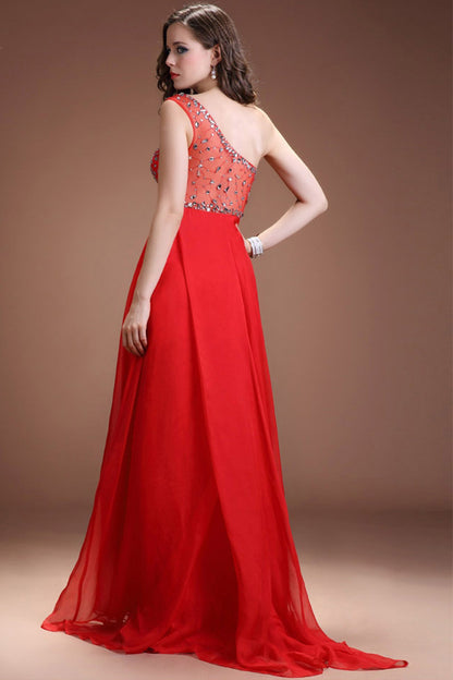 Sloping Shoulder Acrylic Beaded  Big Bottom Dress