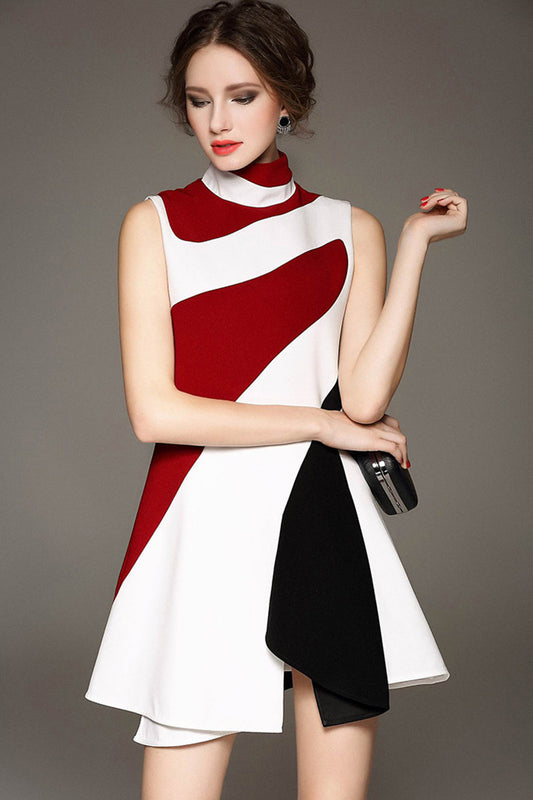 FORMAL CASUAL STAND COLLAR SLEEVELESS IRREGULARITY SKIRT DRESS