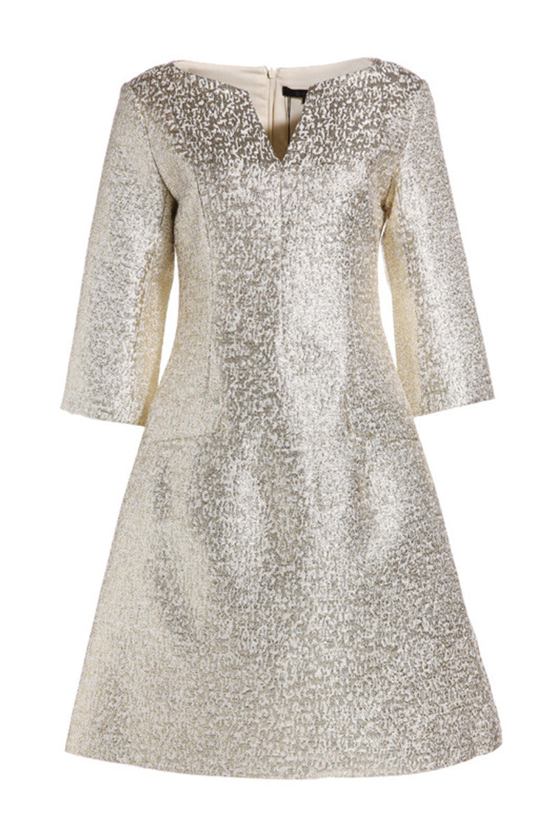 Little V-Neck Gold Thread Metallic Short Dress
