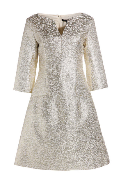 Little V-Neck Gold Thread Metallic Short Dress