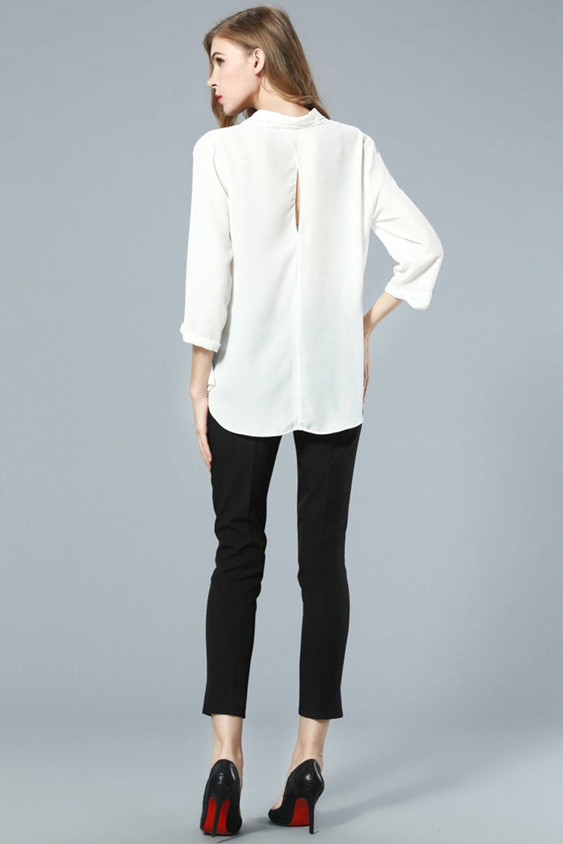 Scoop V Neck Hollow-out  Back  Cross  Loose Blouse - NJOYDRESS - 3