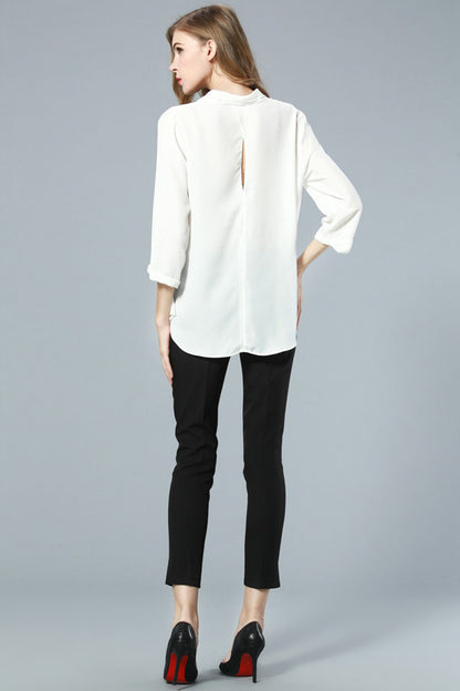 Scoop V Neck Hollow-out  Back  Cross  Loose Blouse - NJOYDRESS - 3