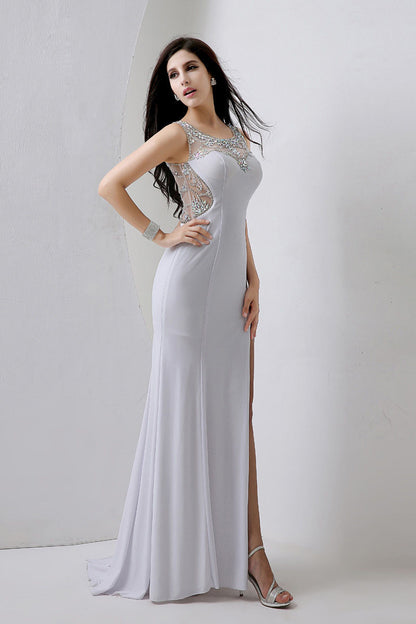 [30% OFF TILL 8 APR] Acrylic With Rhinestone Illusion Back High Slit Maxi Party Dress