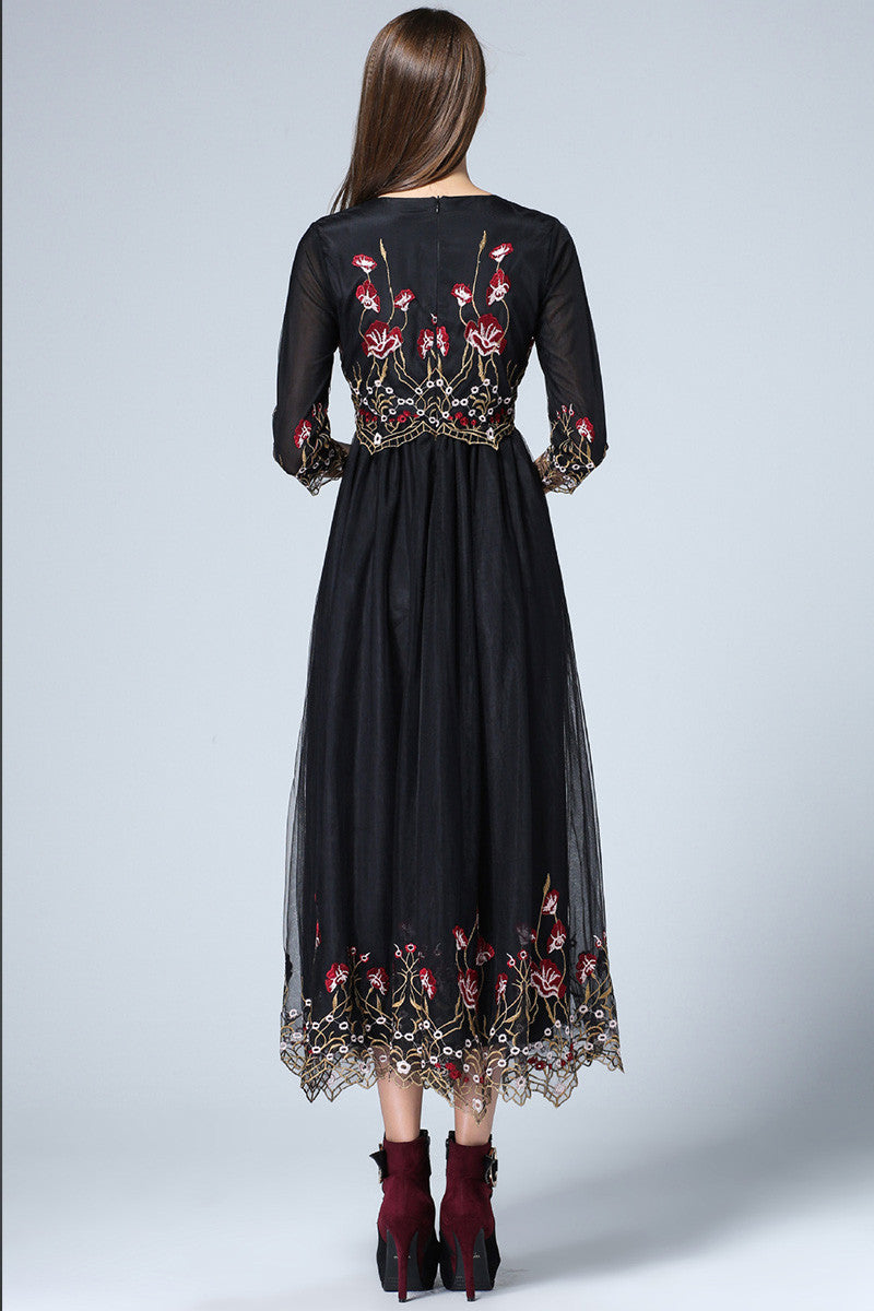 Full Net Dress with Floral Printting On Bottom - NJOYDRESS - 3