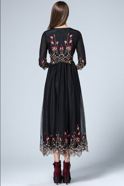 Full Net Dress with Floral Printting On Bottom - NJOYDRESS - 3
