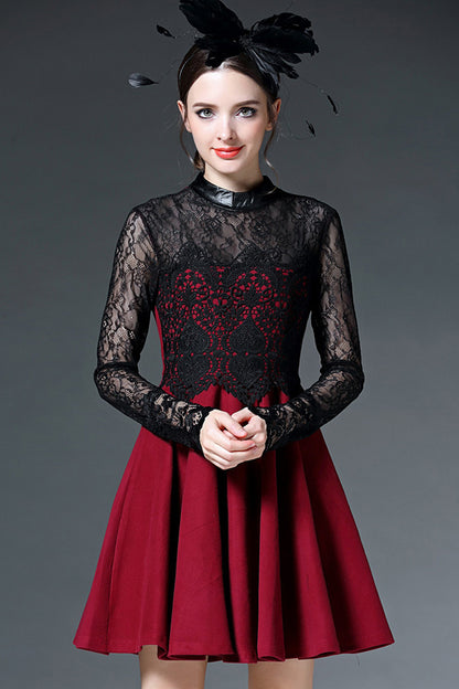 Little High Neck See Through Lace Patch Mini Dress - NJOYDRESS - 1