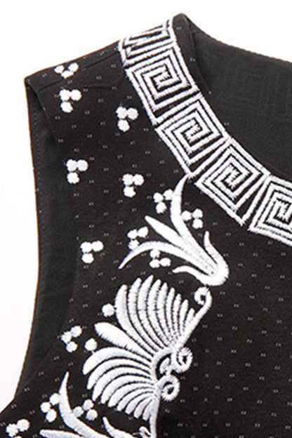 Round Collar  Embroidery Slim Wrap  Dress