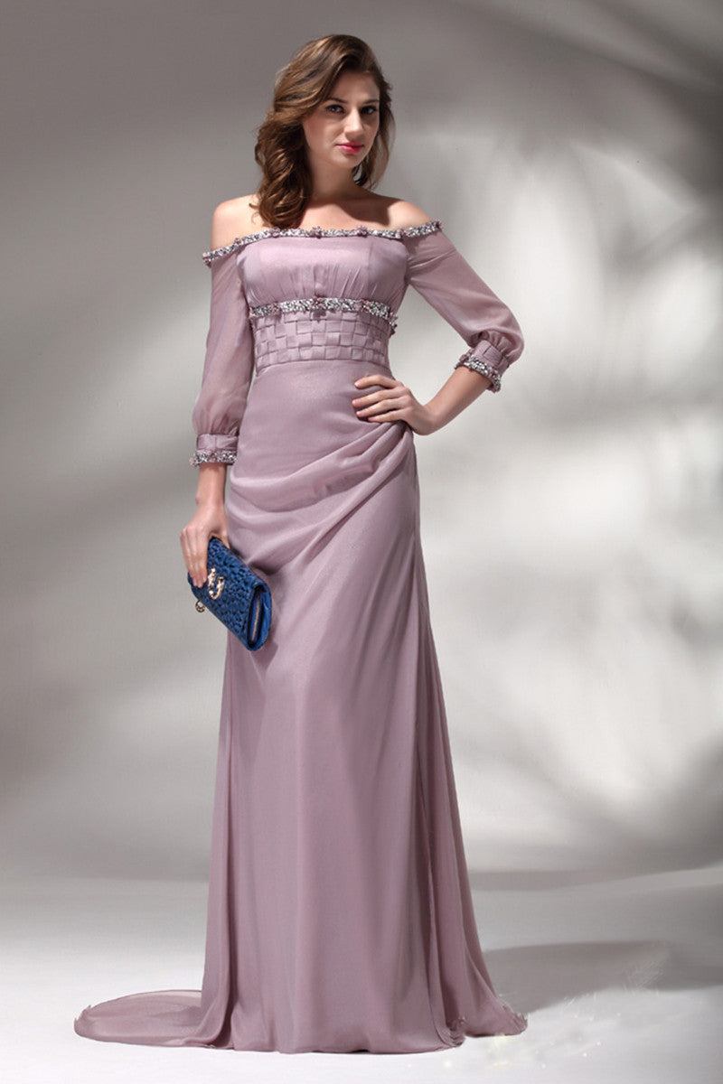 Off-Shoulder Lattern Sleeve  Floor Length  Party Gown
