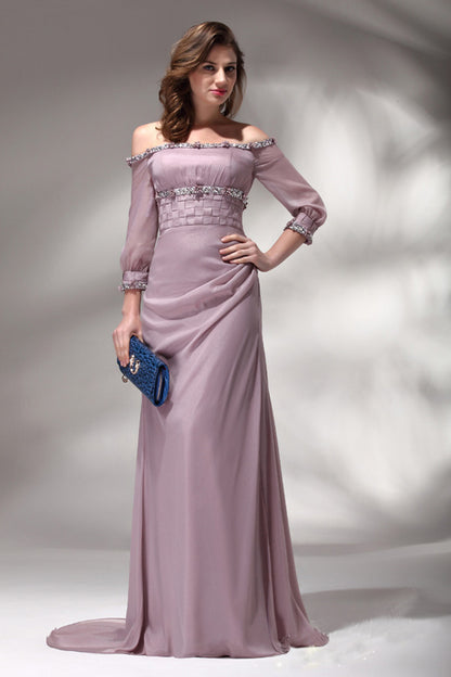 Off-Shoulder Lattern Sleeve  Floor Length  Party Gown