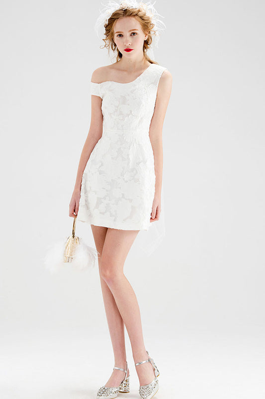 Burn out Sloping Shoulder Short Wedding Dress