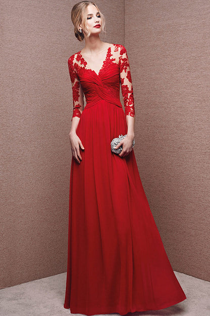 Floral Lace 2/3 Sleeves  Bridesmaid Maxi Dress