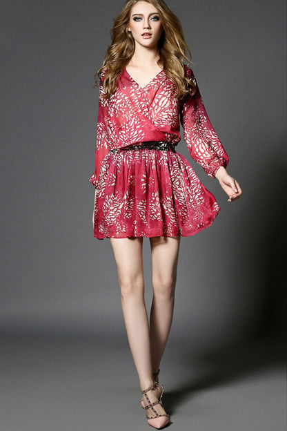 Overlap Chiffon Flared Dress - NJOYDRESS - 1