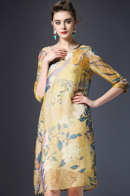 Blend Floral Round Neck Cheongsam
