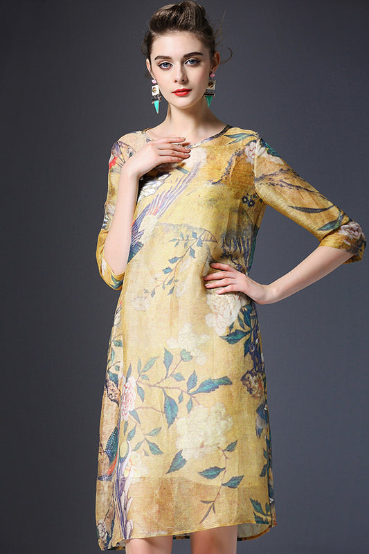 Blend Floral Round Neck Cheongsam
