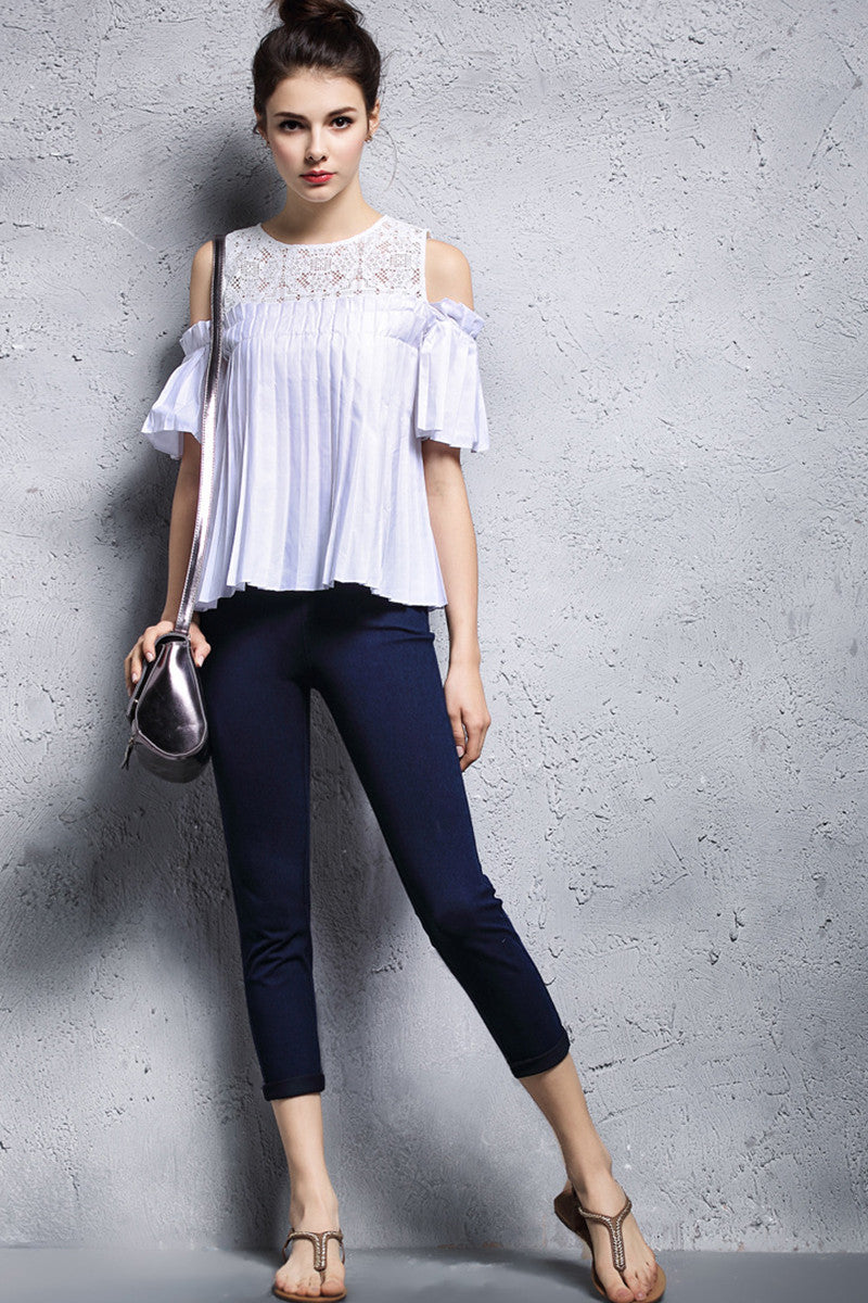 Off Shoulder Cotton Short Pleated Little Sexy Blouse