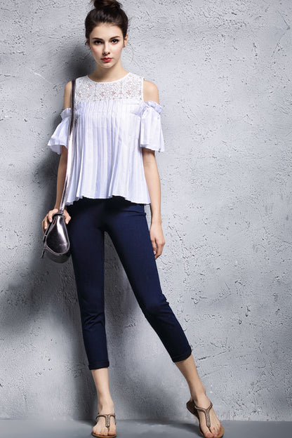 Off Shoulder Cotton Short Pleated Little Sexy Blouse