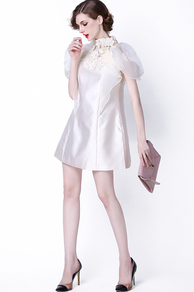 Falbala Trimming Embroidery Cap Sleeve Loose Dress