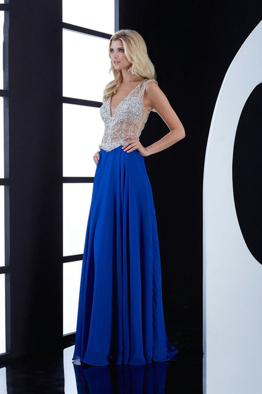 Deep-V Rhinestone Top Maxi Dress