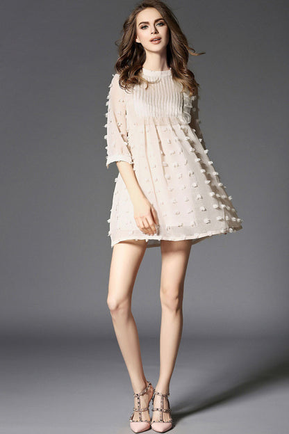 CASUAL LOOSE ROUND NECK HALF SLEEVE CHIFFON SHORT DRESS