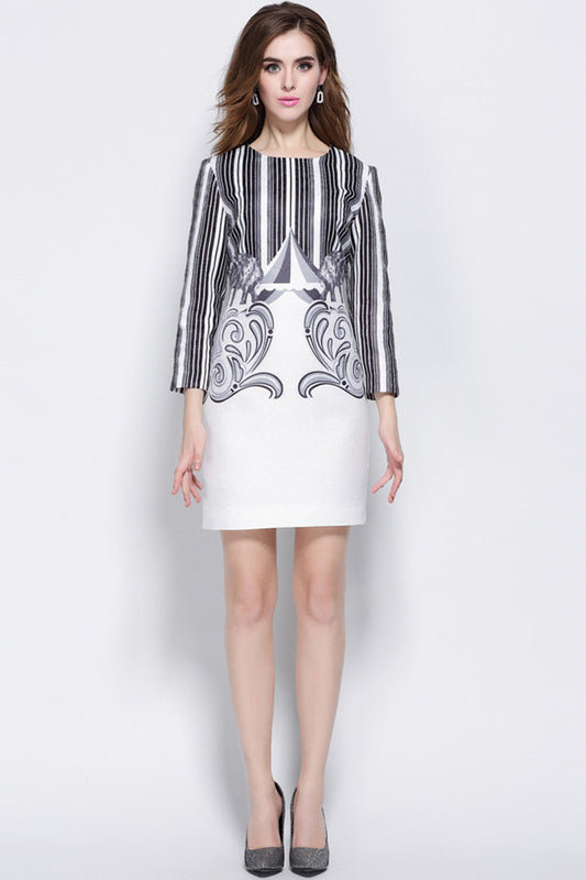 WOMEN'S PRINTING ELEGANT WEAR TO WORK ROUND NECK SHOR DRESS