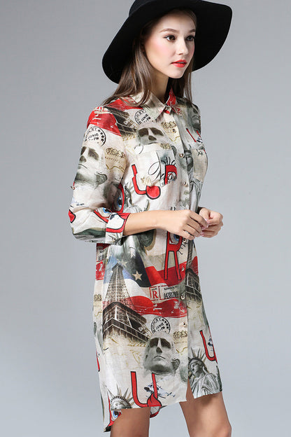 Multi Scenery Printing Long Shirt