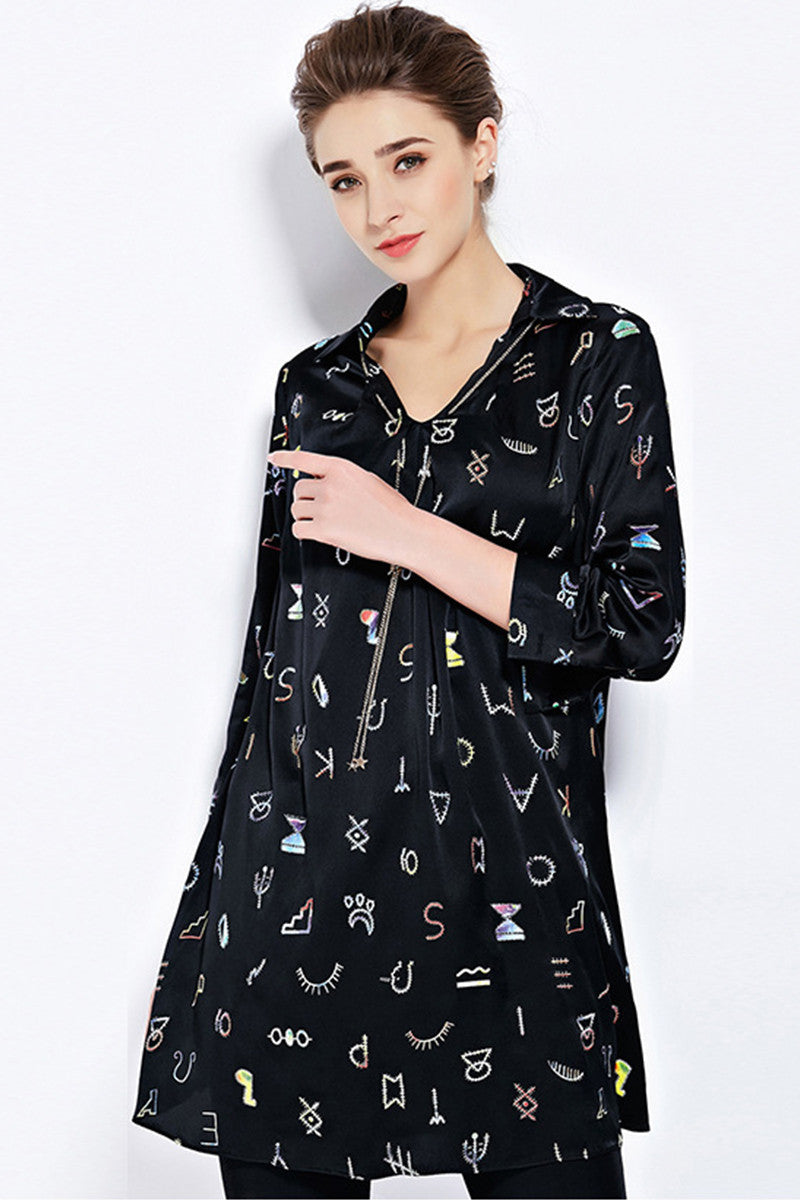 Scoop Neck Colorful Letter Print Loose Blouse Top