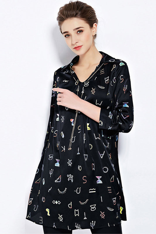 Scoop Neck Colorful Letter Print Loose Blouse Top