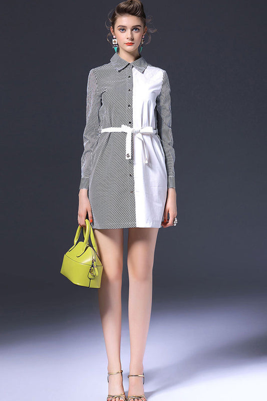 WOMEN'S ELEGANT POLO NECK WEAR TO WORK LONG SLEEVE SHORT DRESS WITH BELT
