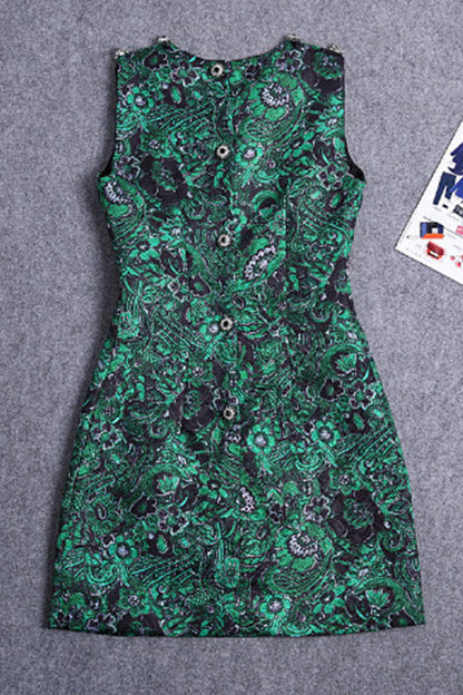 Jacquard Rose Embroidered Cocktail Short Dress