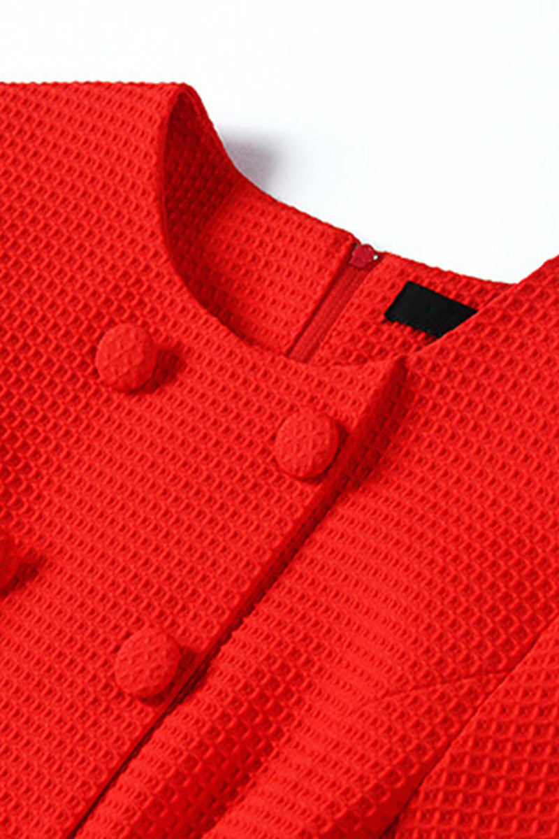 Round Collar  Double-Breasted A-Line Dress