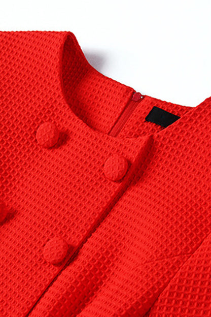 Round Collar  Double-Breasted A-Line Dress