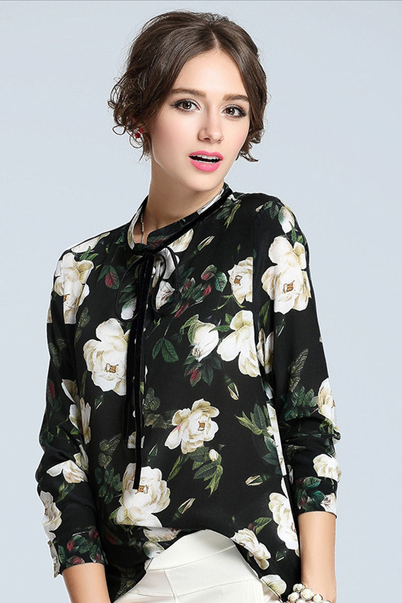Round Collar Flowers Print Shirt Blouse