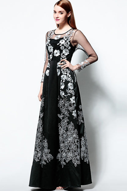 Embroidered Illusion Long Bridemaid Dress