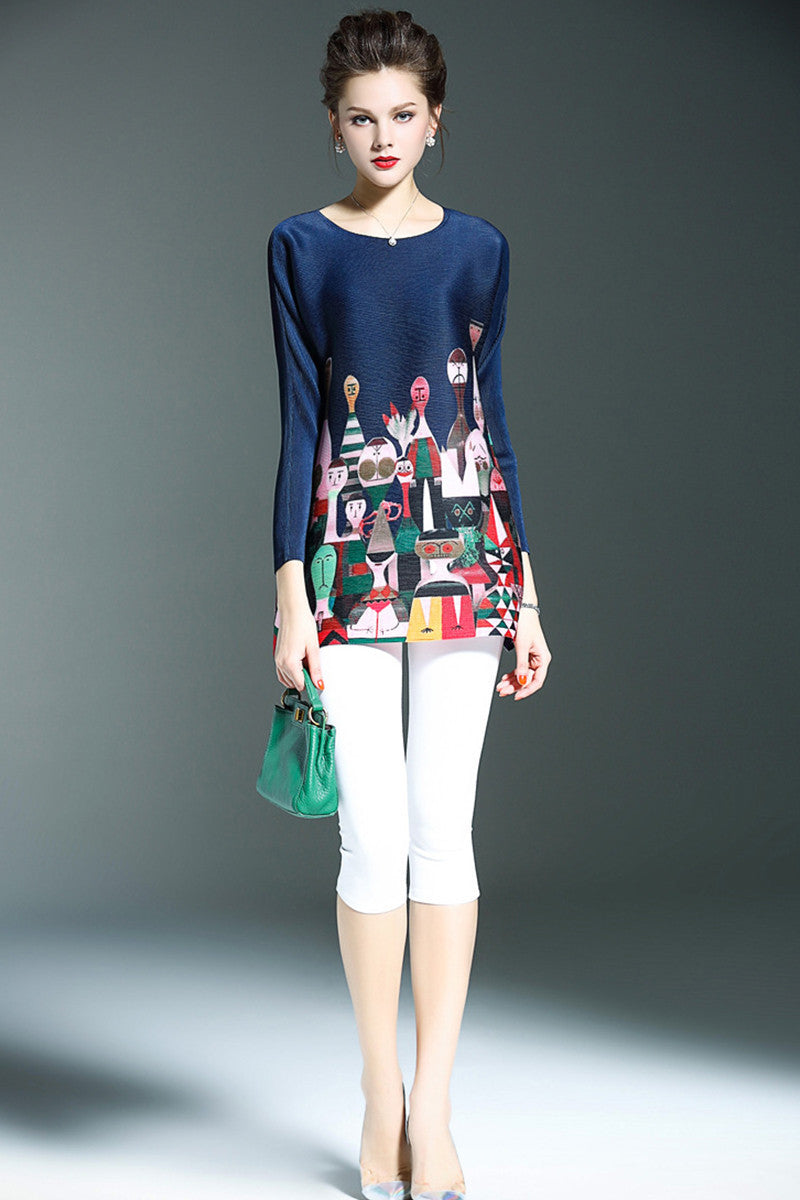 [30% OFF TILL 8 APR] Round Collar Pattern Print Loose Top