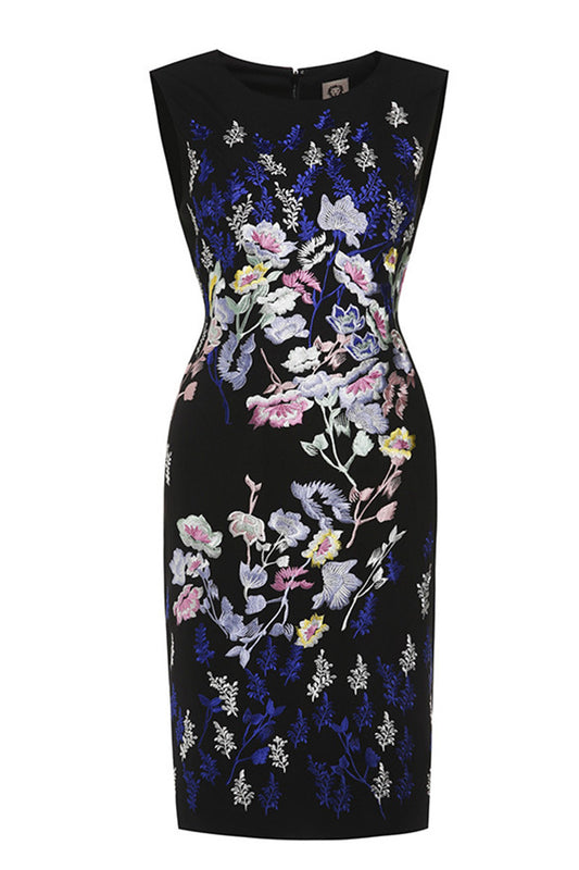 Round Collar Full  Floral Embroidery Slim Elegant Dress