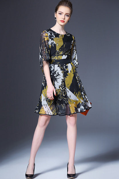 WOMEN'S CASUAL WEAR TO WORK PRINT AND FLORAL SHORT DRESS