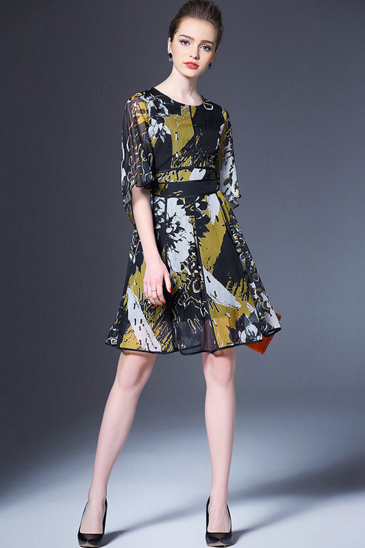 WOMEN'S CASUAL WEAR TO WORK PRINT AND FLORAL SHORT DRESS