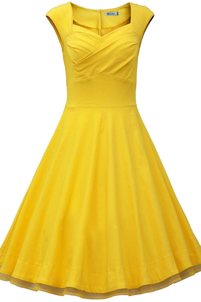 Sweeatheart Cap Sleeve Pleat Flare Dress