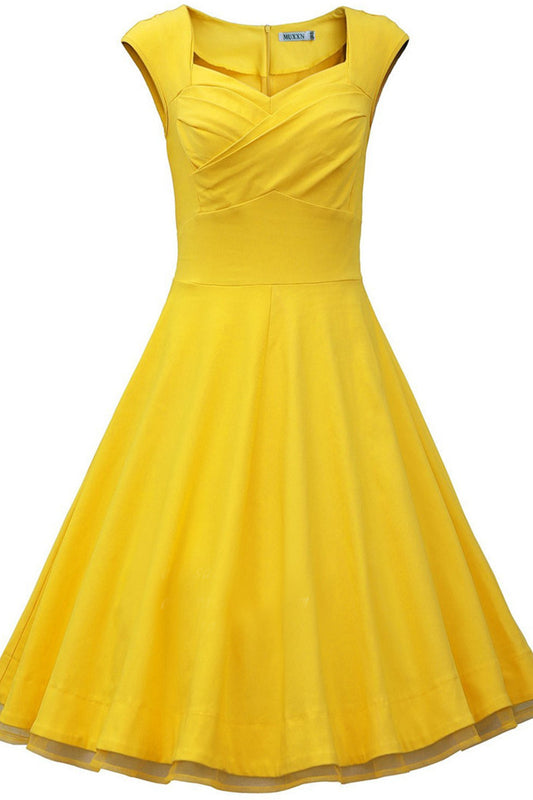 Sweeatheart Cap Sleeve Pleat Flare Dress