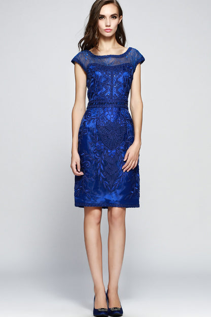 See Through Mesh Floral Embroidered Slim Dress