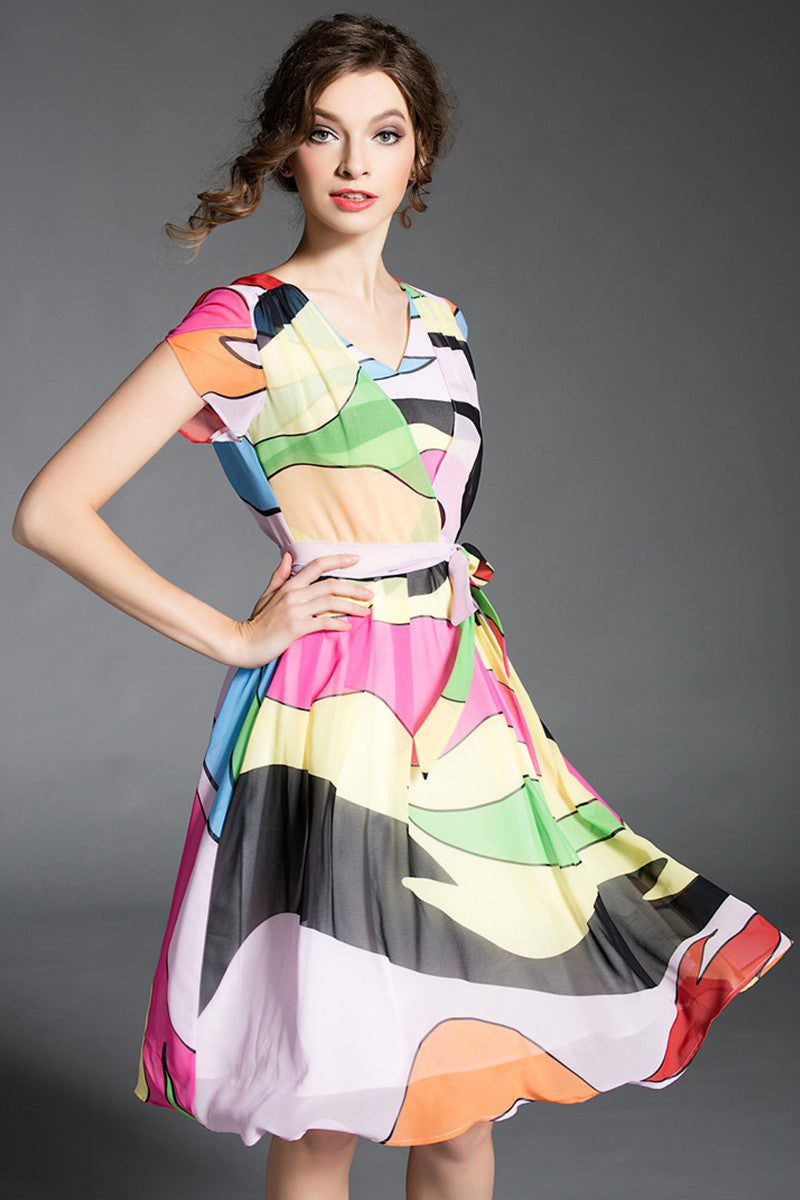 WOMEN'S CASUAL WEAR TO WORK PRINT AND FLORAL ROUND NECK DRESS
