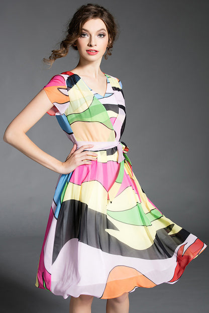 WOMEN'S CASUAL WEAR TO WORK PRINT AND FLORAL ROUND NECK DRESS