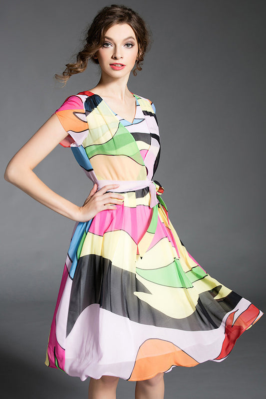 WOMEN'S CASUAL WEAR TO WORK PRINT AND FLORAL ROUND NECK DRESS